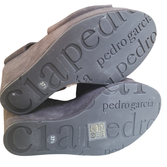 Pedro Garcia Grey Suede Peep Toe Slingback Velcro Platform Wedge Sandal 7.5 - Picture 5 of 13